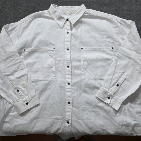 Aerie Oversized Shirt Women XXL Ivory LS Buttons Pockets Cotton Slouchy Top Boho - Picture 15 of 16